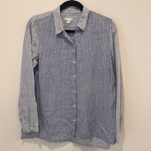 J Jill Women’s Pure 100% Linen Blue  Collared Button Down Shirt Lagenlook Sz S P